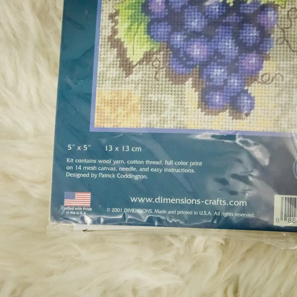 Dimensions Jiffy Grapes On Tile Print Wool Yarn Needlepoint 5 x 5 Square 17061